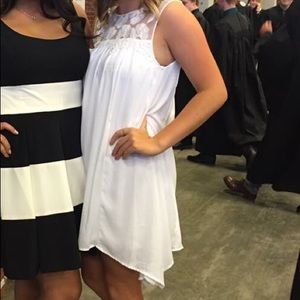 White asymmetrical sheer lace detail dress